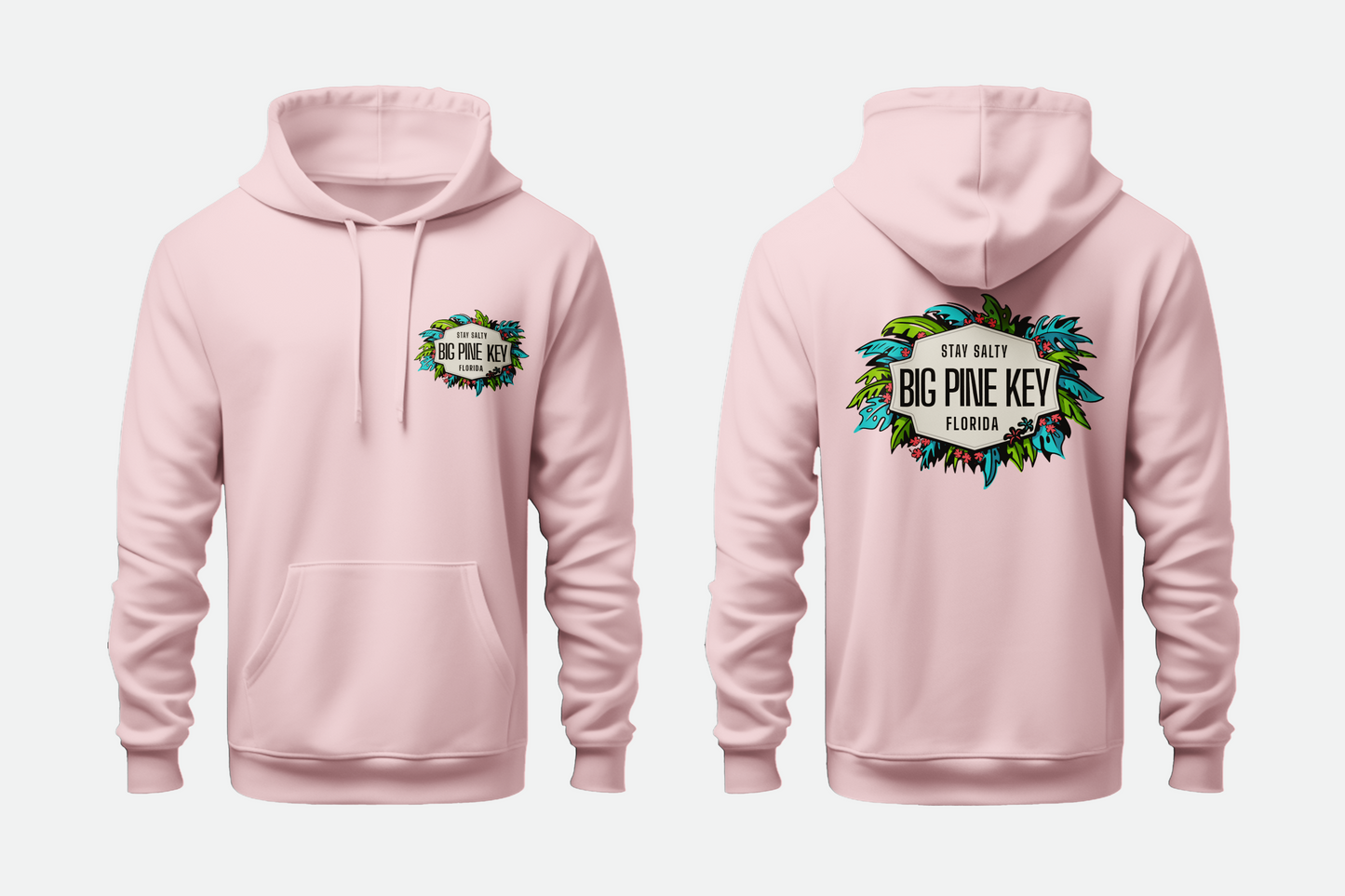Solid Pullover Hoodie-Big Pine Key Leaves Fleece