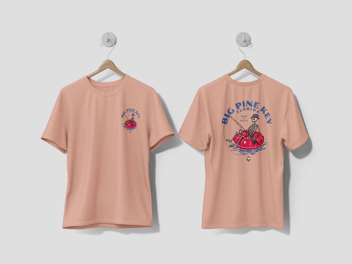Heathered Crew Neck Tee- FISHING SKELETON