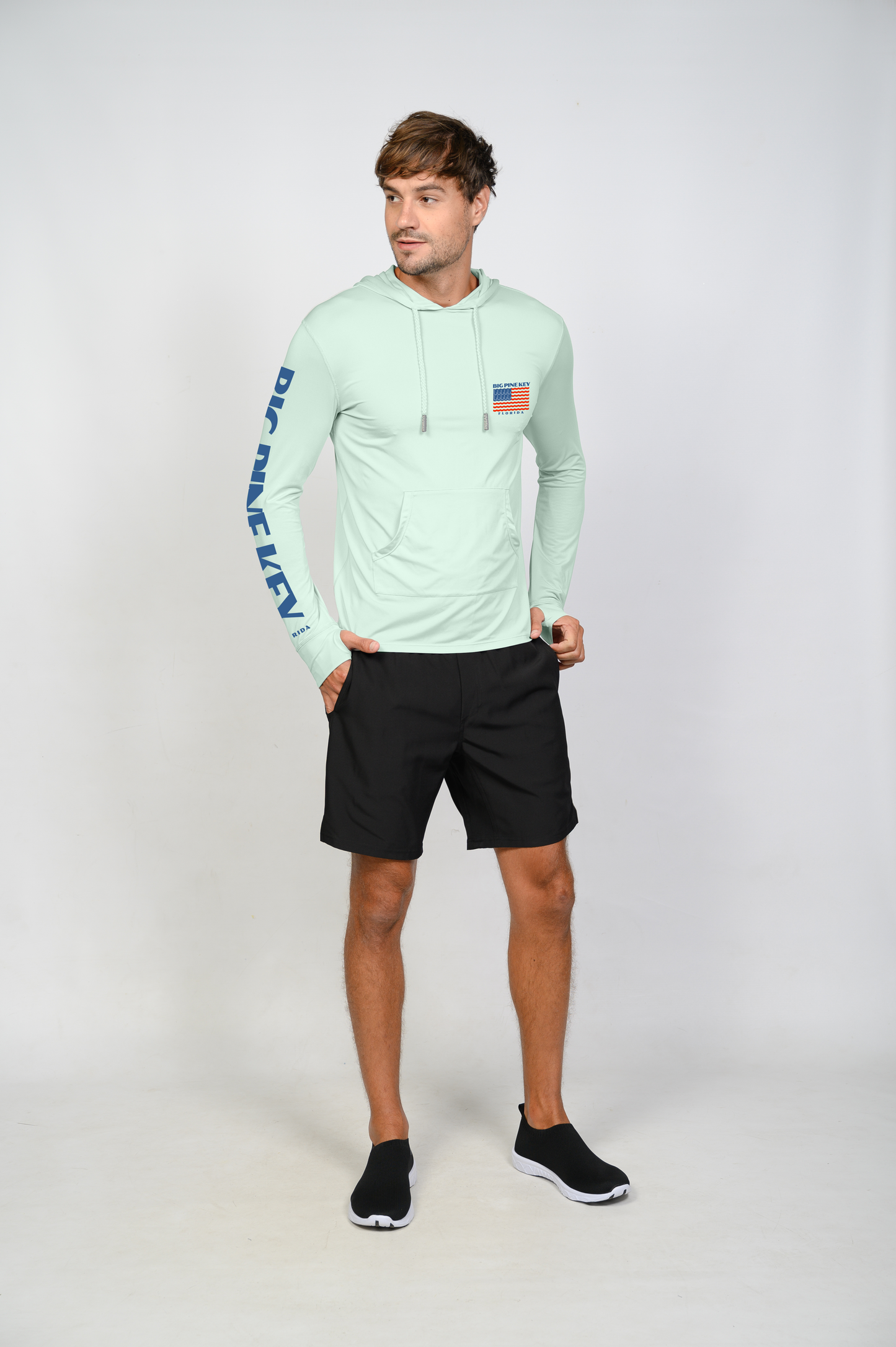 Unisex Hooded Dry Fit Shirt UPF50+- "BIG PINE FLAG"