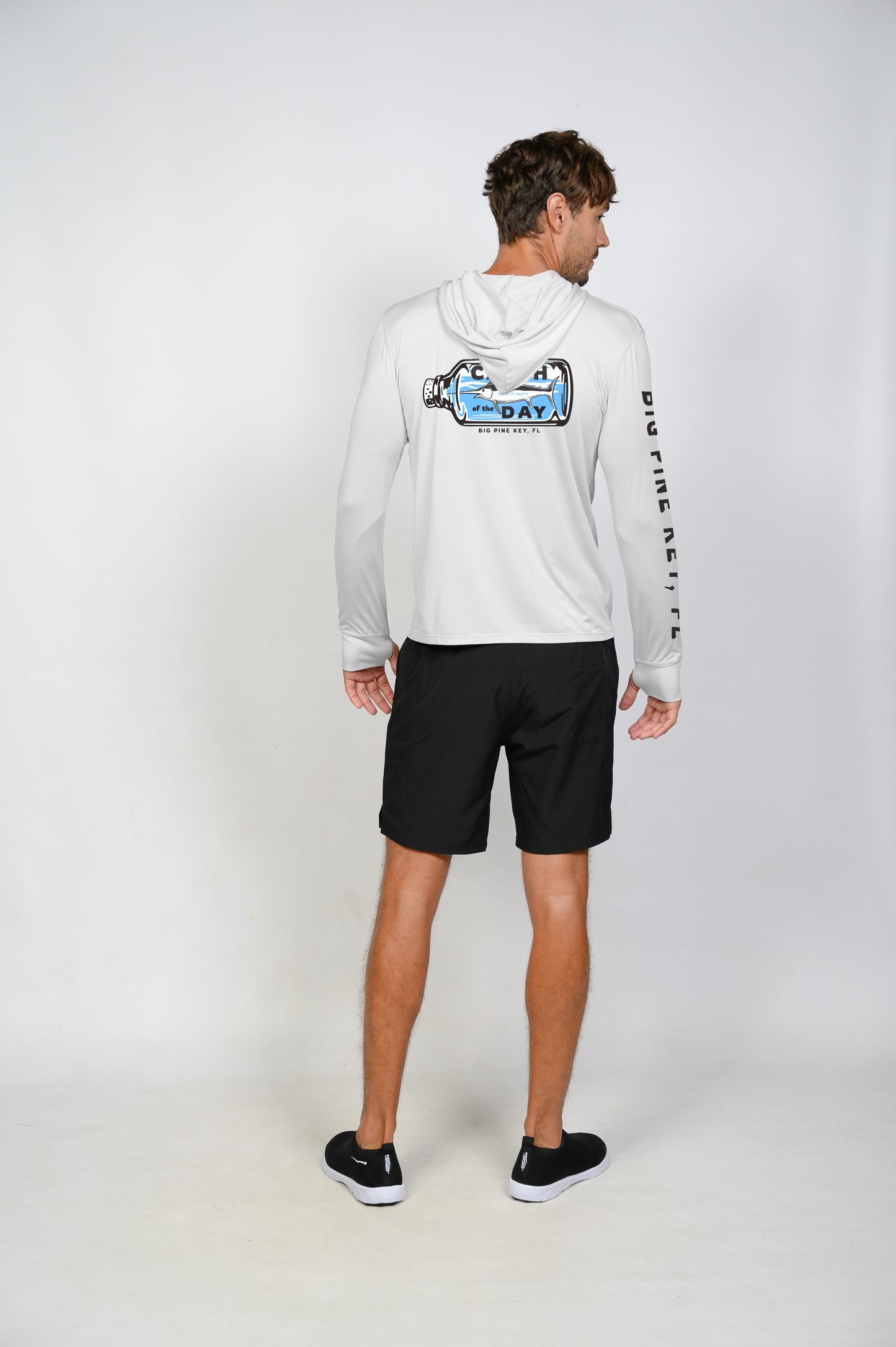 Unisex Hooded Dry Fit Shirt UPF50+- "MARLIN IN A BOTTLE"