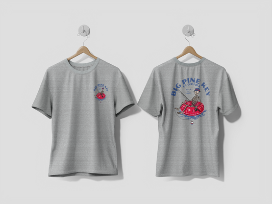 Heathered Crew Neck Tee- FISHING SKELETON