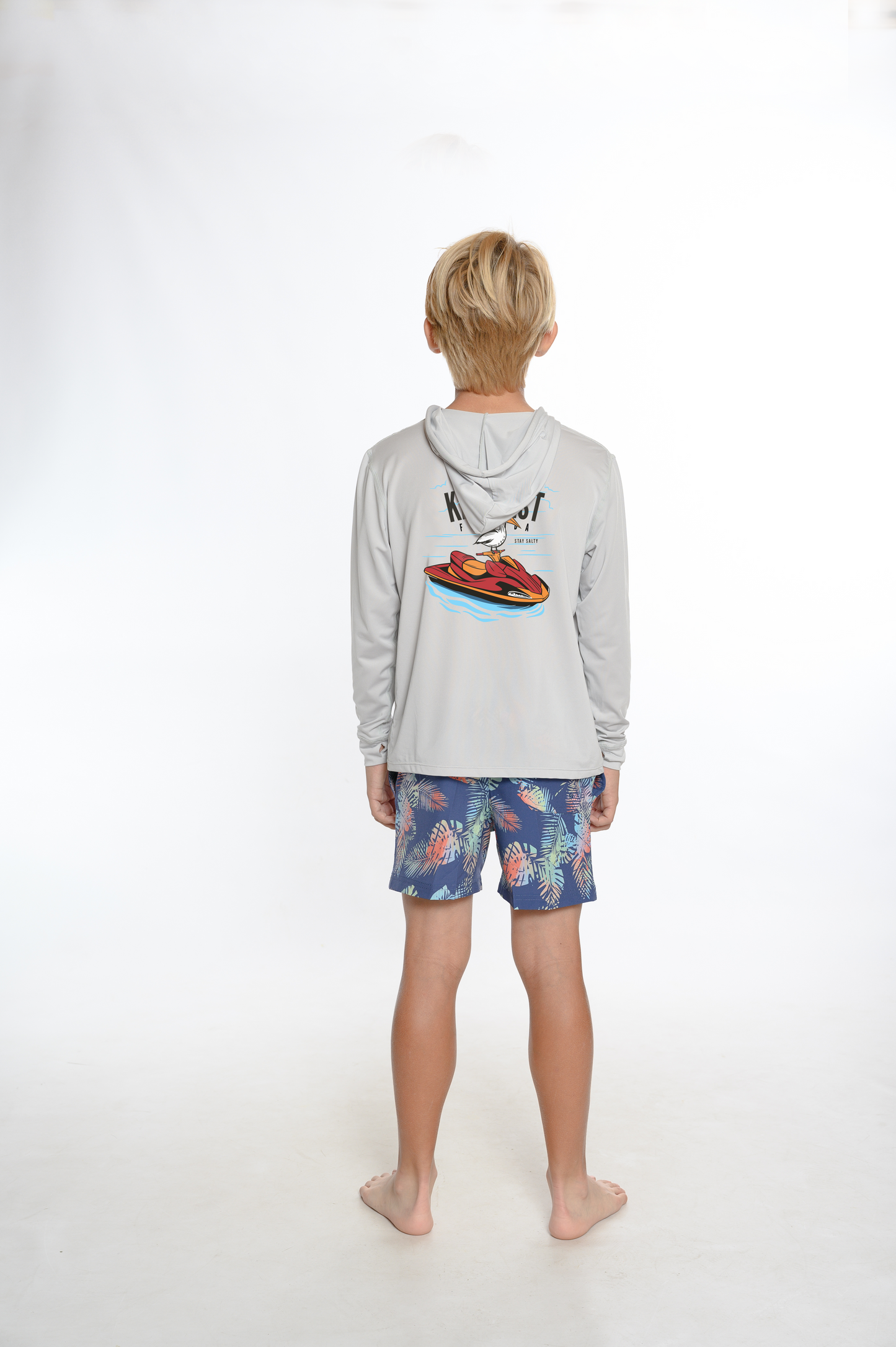 Kids Hooded Dry Fit Shirts UPF50+ KEY WEST JETSKI PELICAN