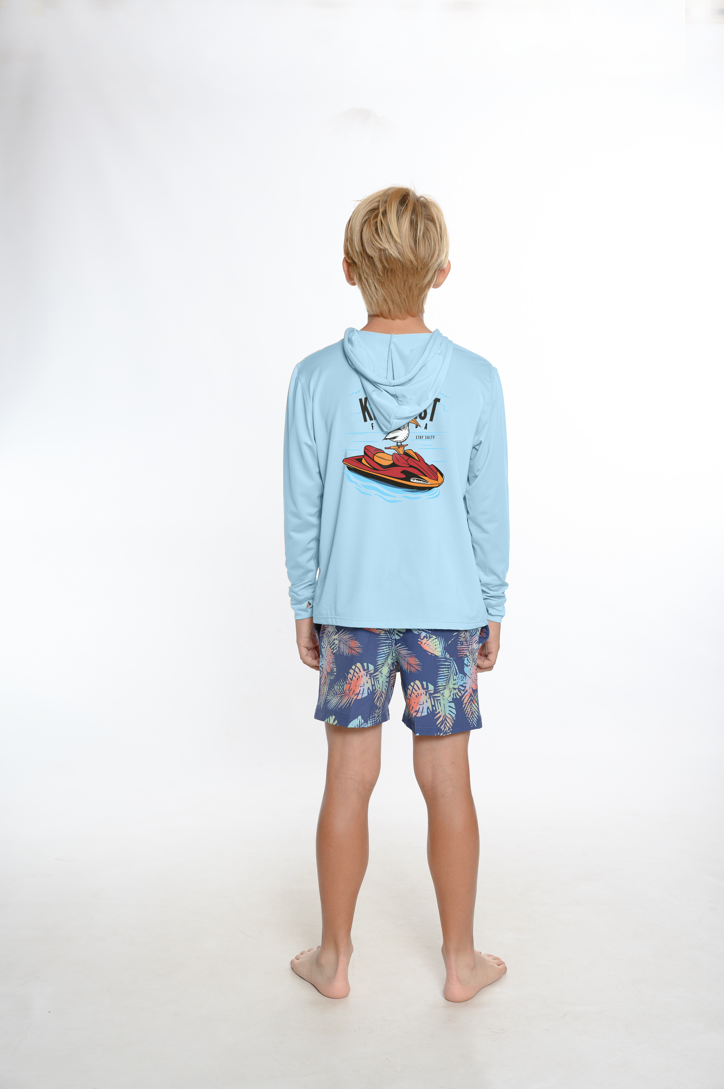 Kids Hooded Dry Fit Shirts UPF50+ KEY WEST JETSKI PELICAN