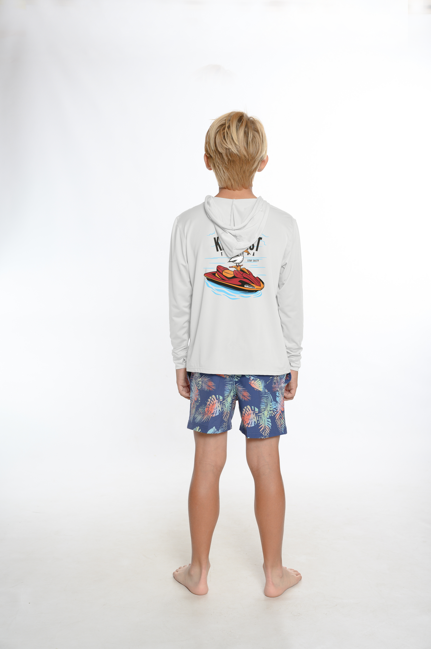 Kids Hooded Dry Fit Shirts UPF50+ KEY WEST JETSKI PELICAN