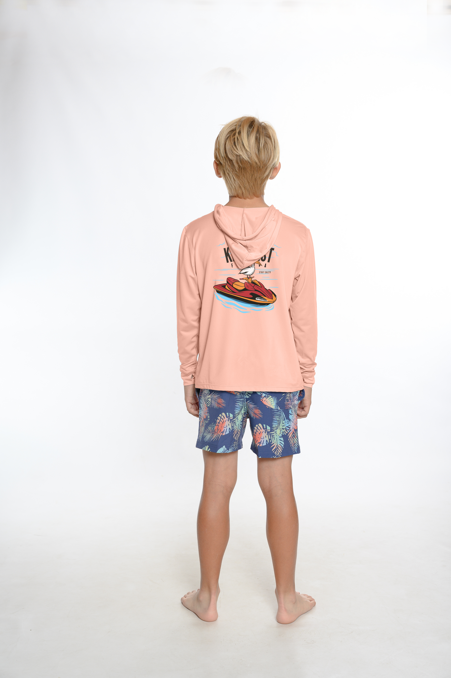 Kids Hooded Dry Fit Shirts UPF50+ KEY WEST JETSKI PELICAN