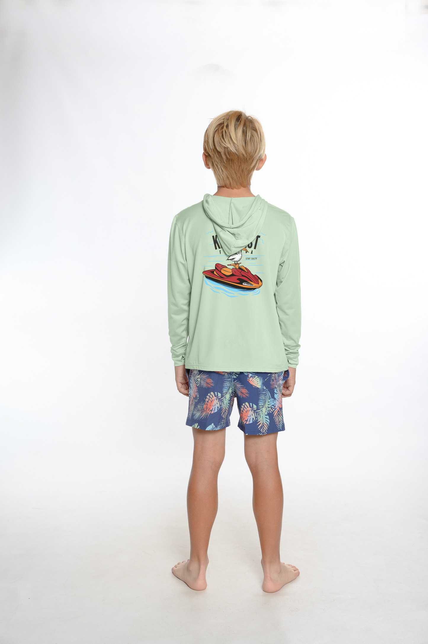 Kids Hooded Dry Fit Shirts UPF50+ KEY WEST JETSKI PELICAN