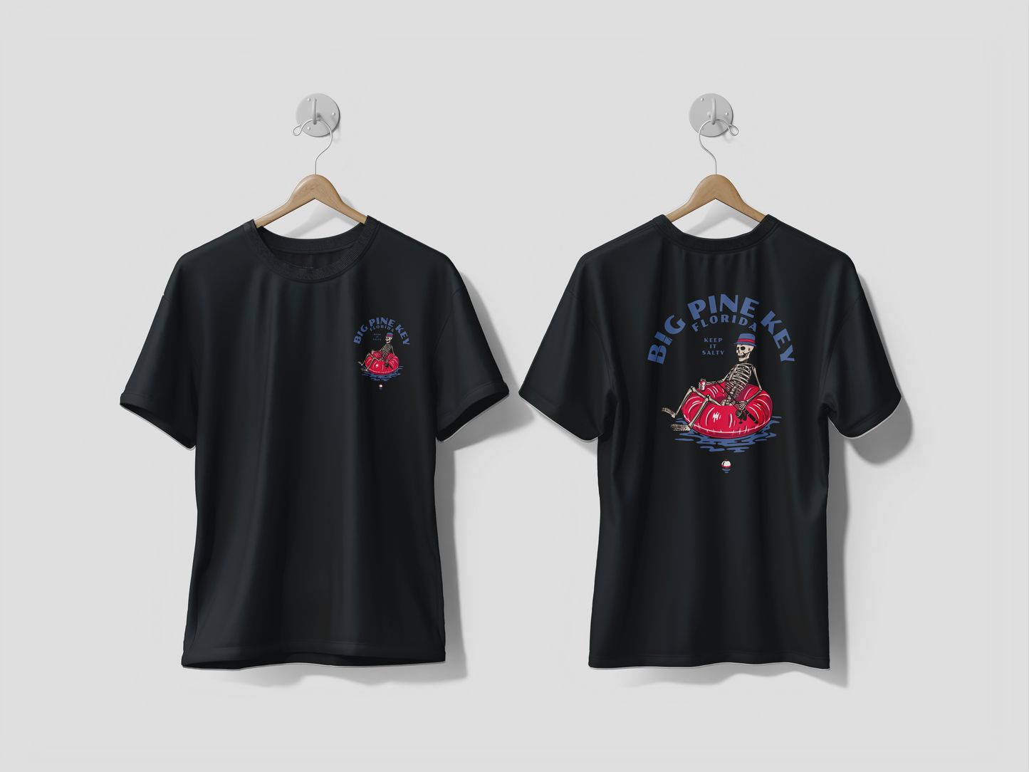Heathered Crew Neck Tee- FISHING SKELETON