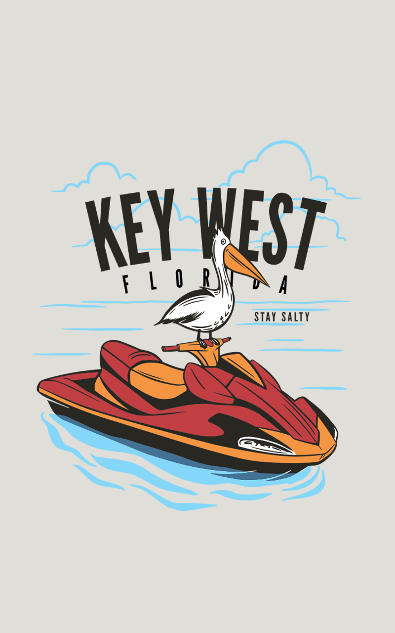 Kids Hooded Dry Fit Shirts UPF50+ KEY WEST JETSKI PELICAN