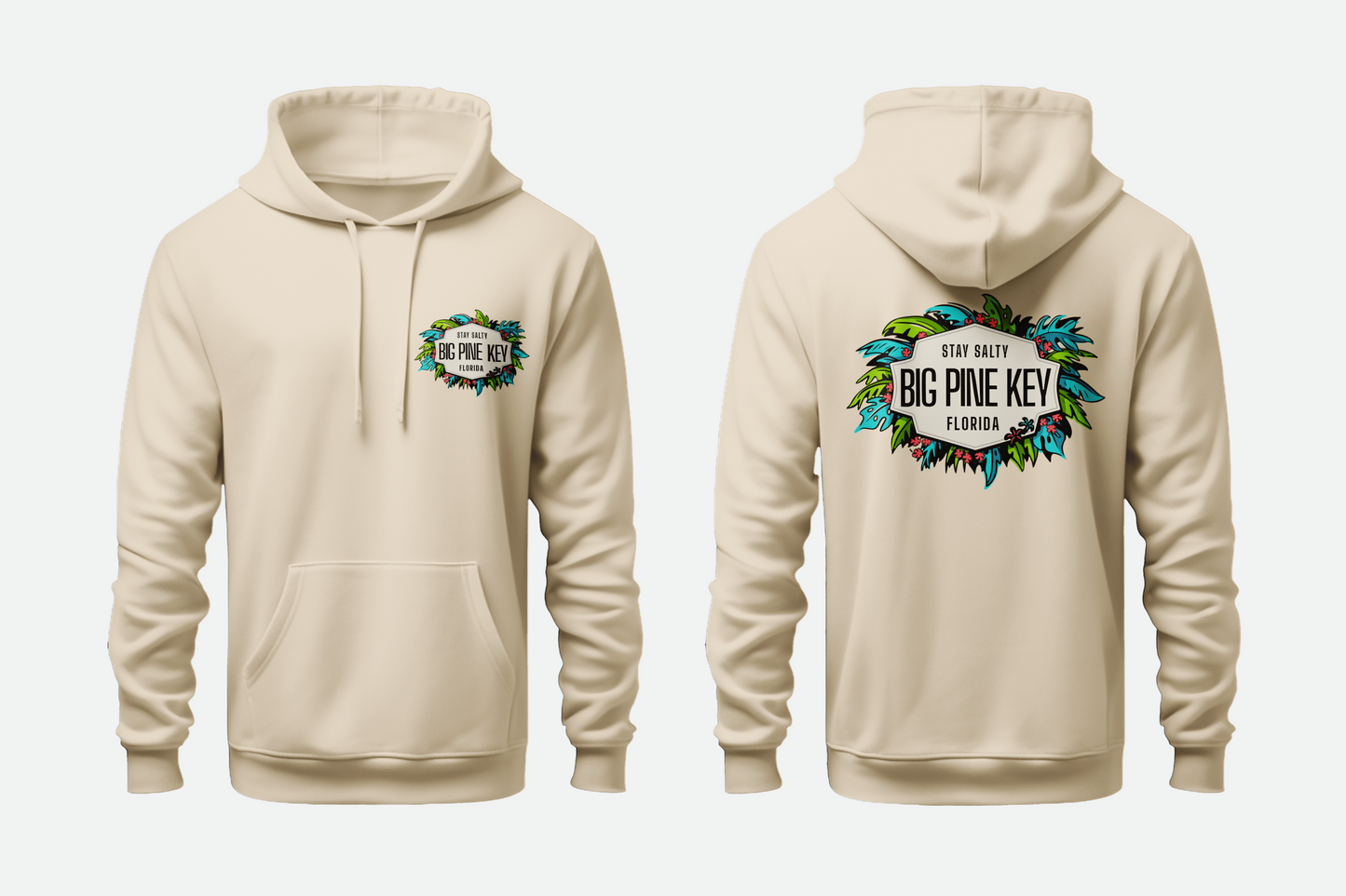 Solid Pullover Hoodie-Big Pine Key Leaves Fleece