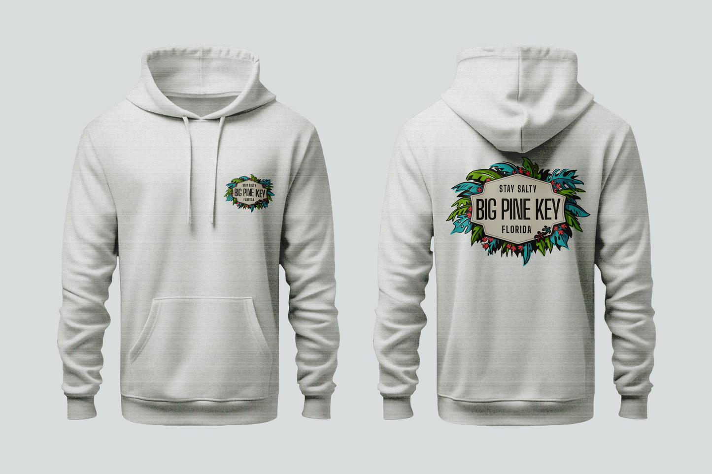 Solid Pullover Hoodie-Big Pine Key Leaves Fleece