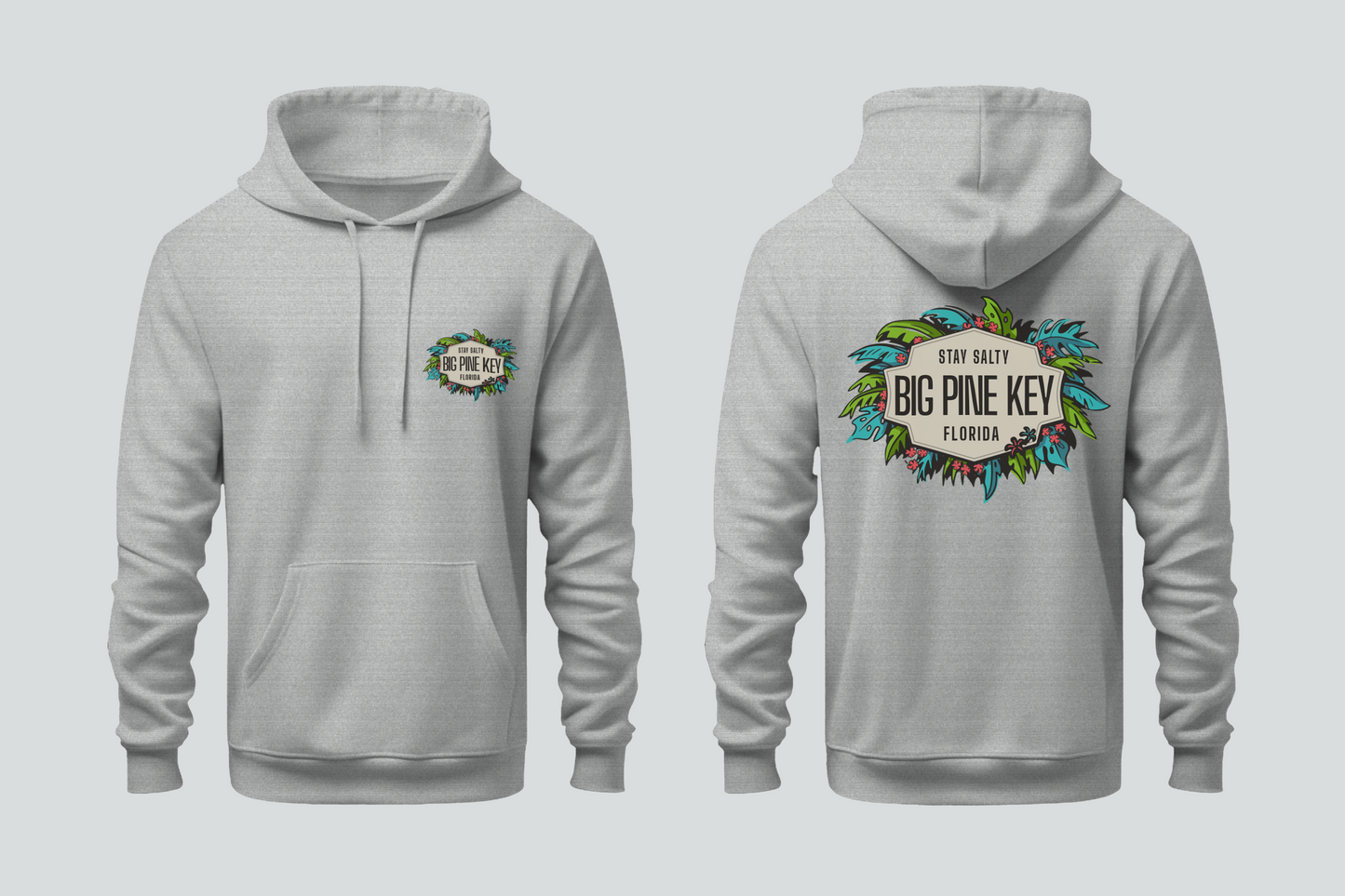 Solid Pullover Hoodie-Big Pine Key Leaves Fleece