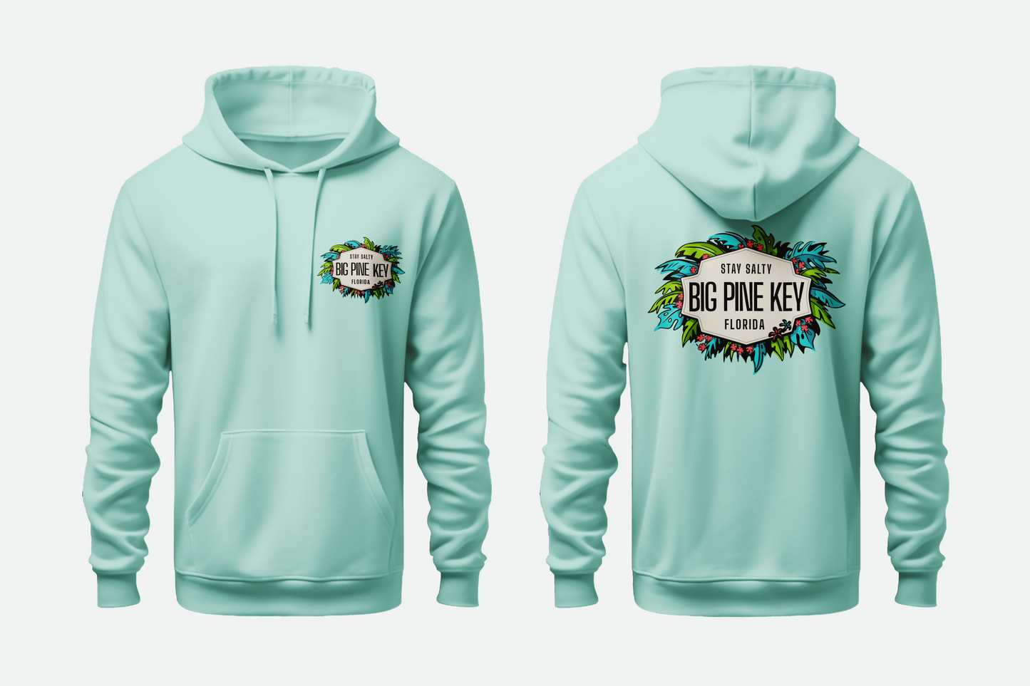 Solid Pullover Hoodie-Big Pine Key Leaves Fleece