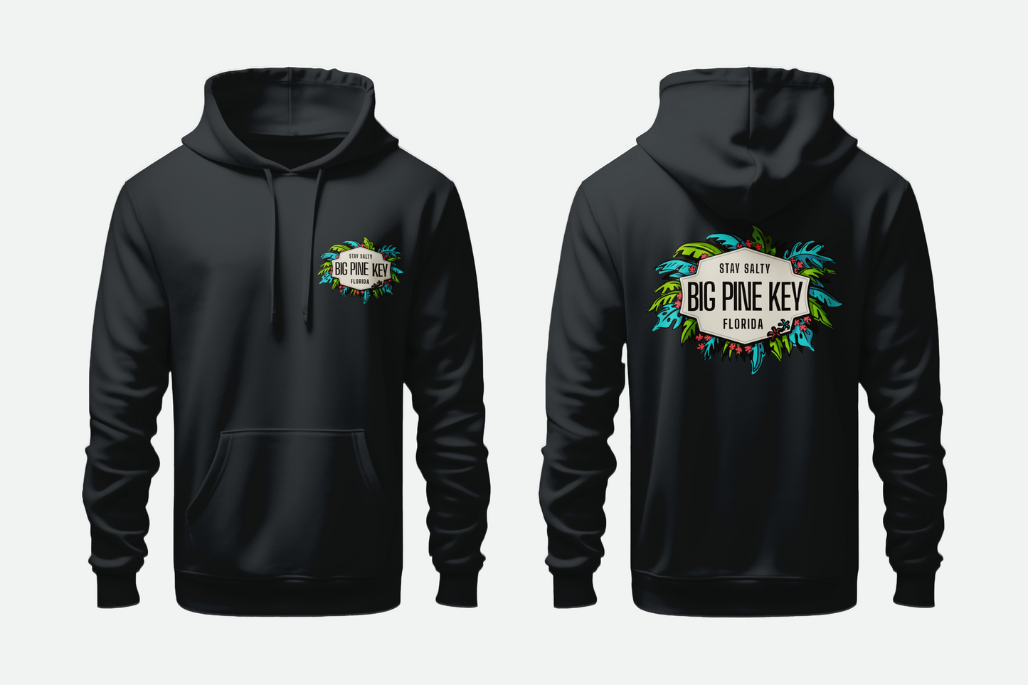 Solid Pullover Hoodie-Big Pine Key Leaves Fleece