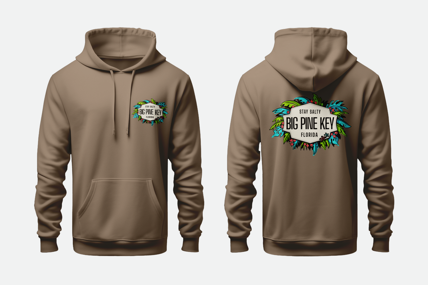Solid Pullover Hoodie-Big Pine Key Leaves Fleece