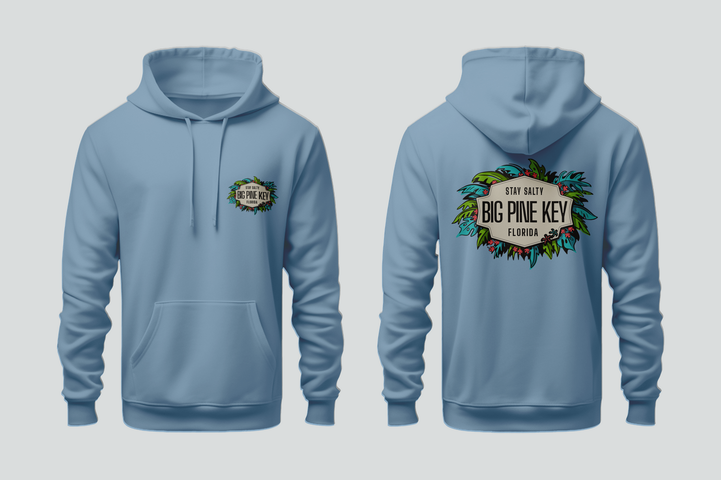 Solid Pullover Hoodie-Big Pine Key Leaves Fleece