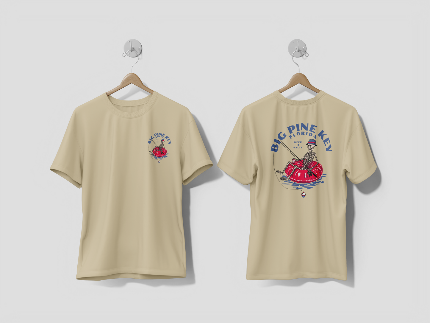 Heathered Crew Neck Tee- FISHING SKELETON