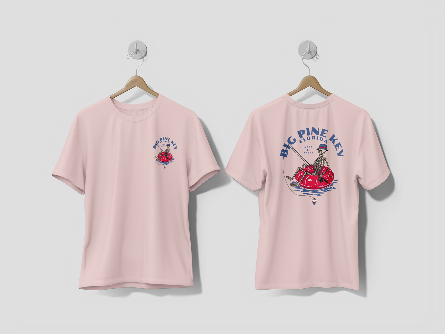Heathered Crew Neck Tee- FISHING SKELETON
