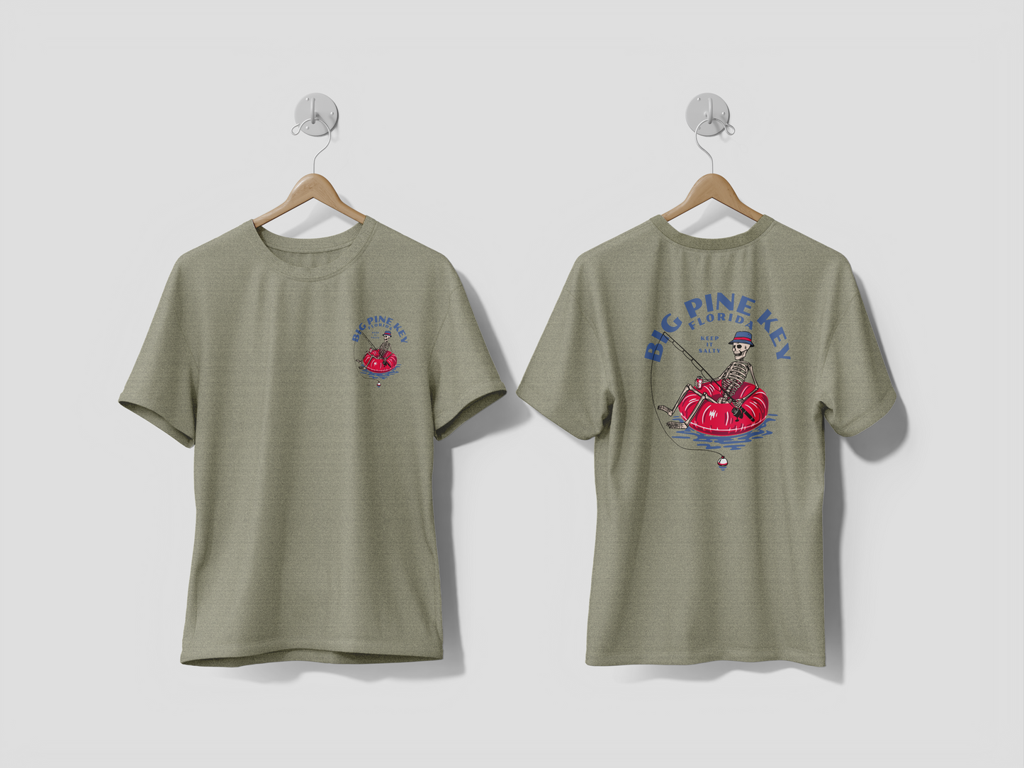 Heathered Crew Neck Tee- FISHING SKELETON