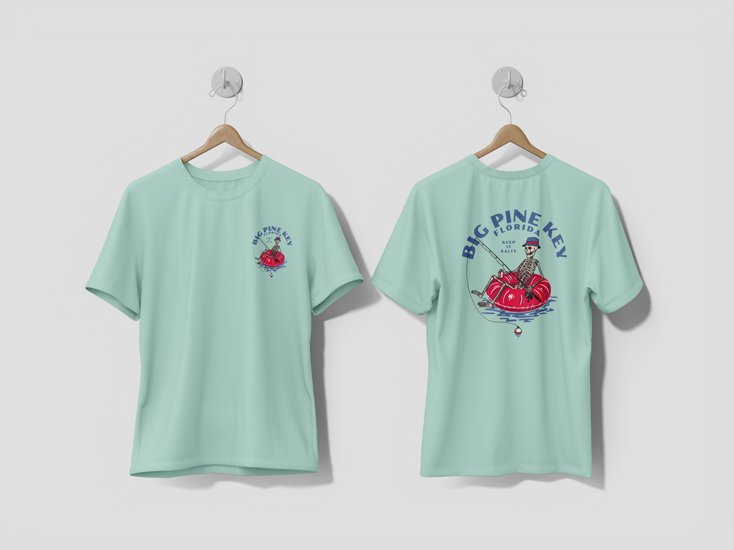Heathered Crew Neck Tee- FISHING SKELETON