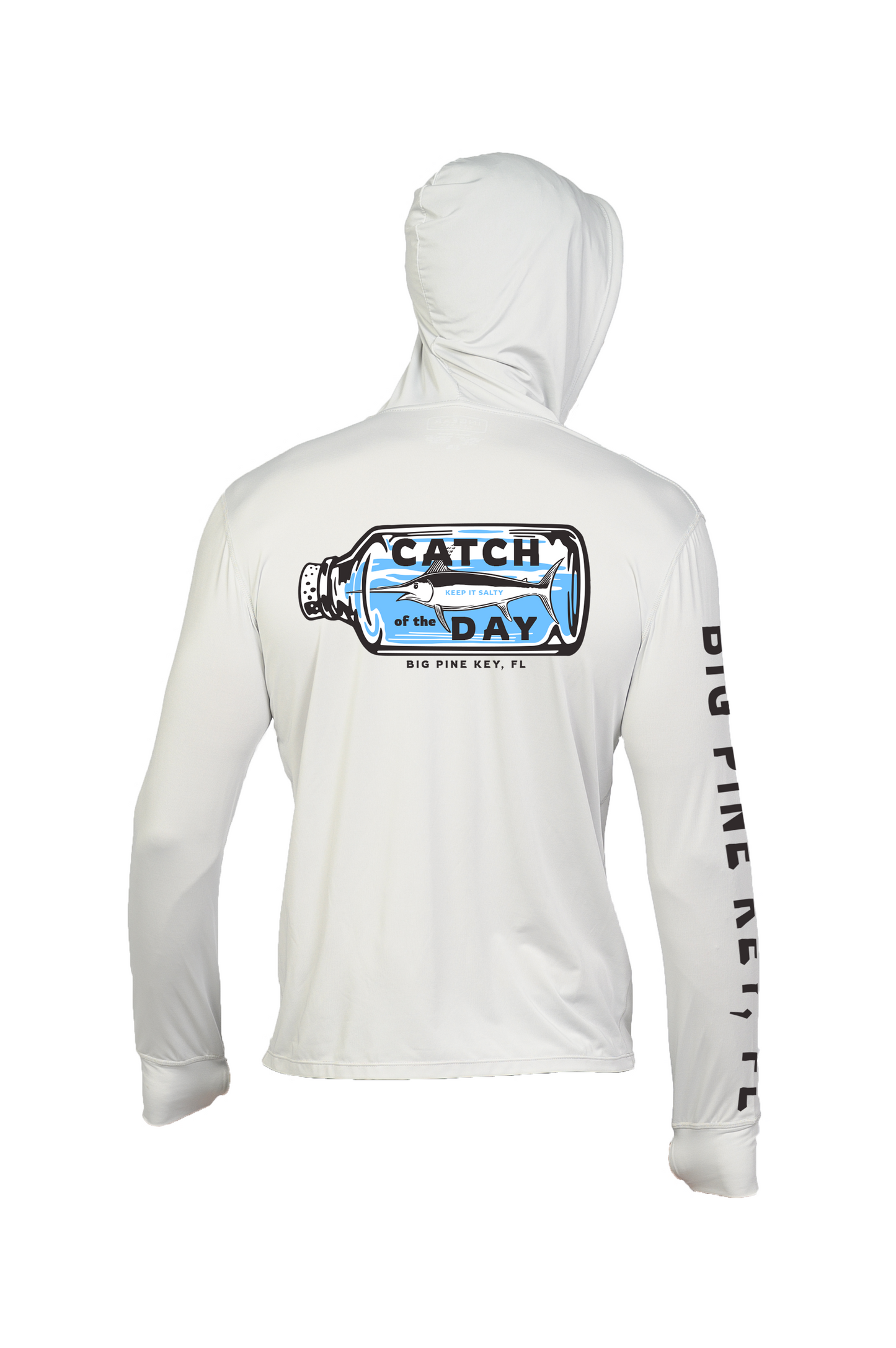 Unisex Hooded Dry Fit Shirt UPF50+- "MARLIN IN A BOTTLE"