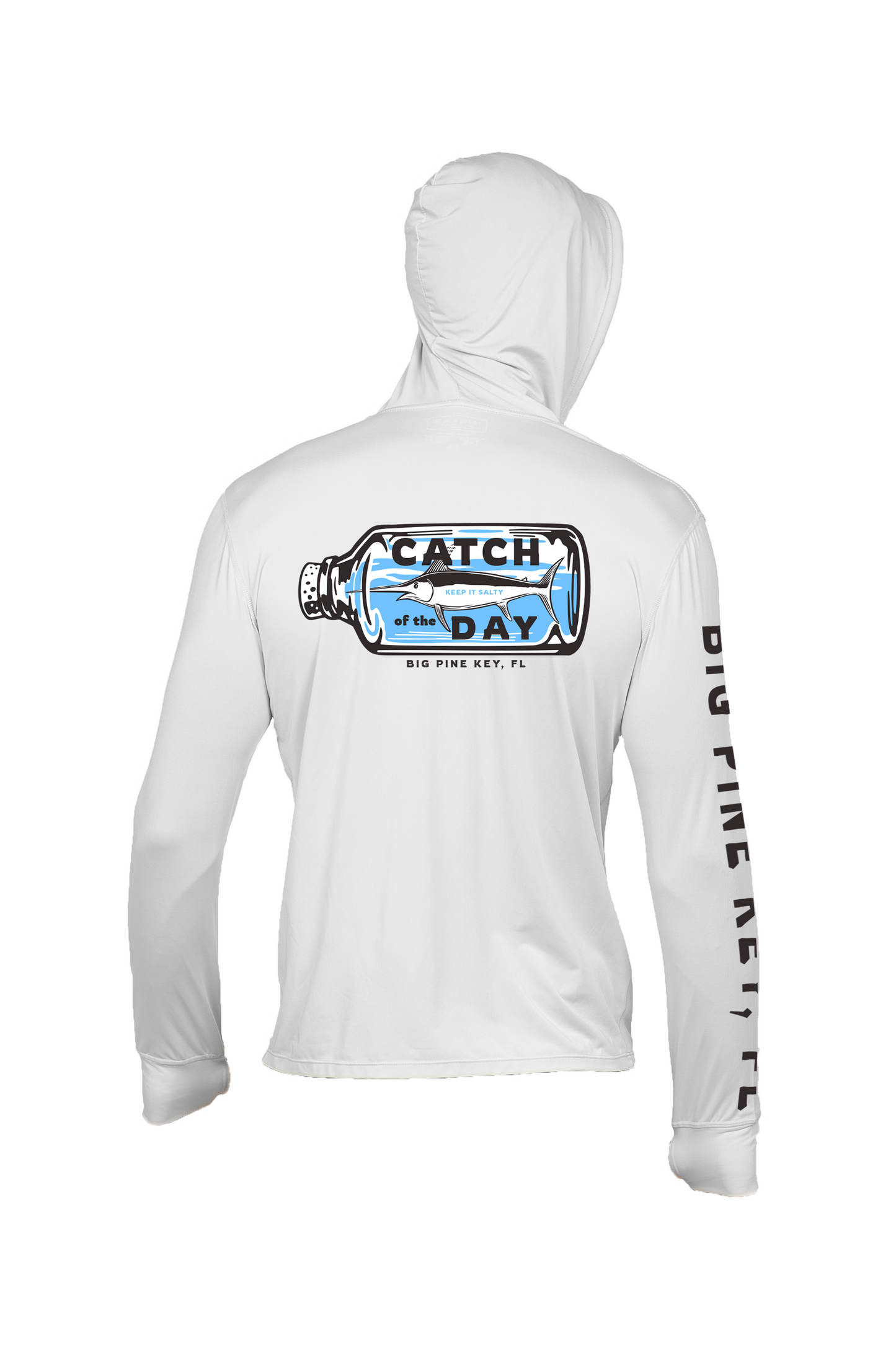 Unisex Hooded Dry Fit Shirt UPF50+- "MARLIN IN A BOTTLE"